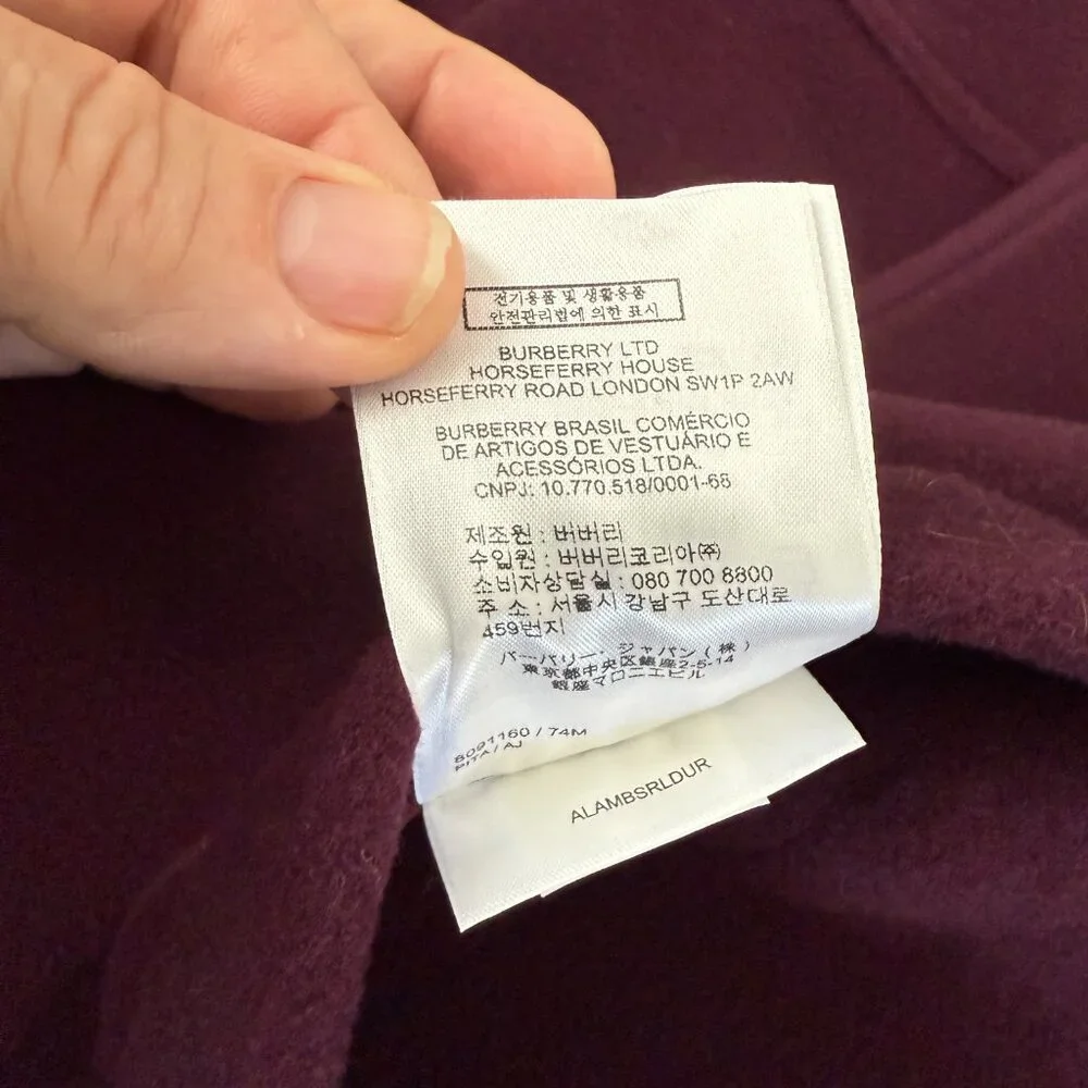 Burberry Belfield Women's Wine Red Merino Wool Hooded‎ Overcoat, Size 4 - Picture 16 of 16